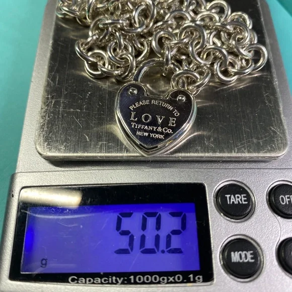 NWT Return to Tiffany love lock on oval link necklace silver 16” 50 grams - Picture 7 of 7